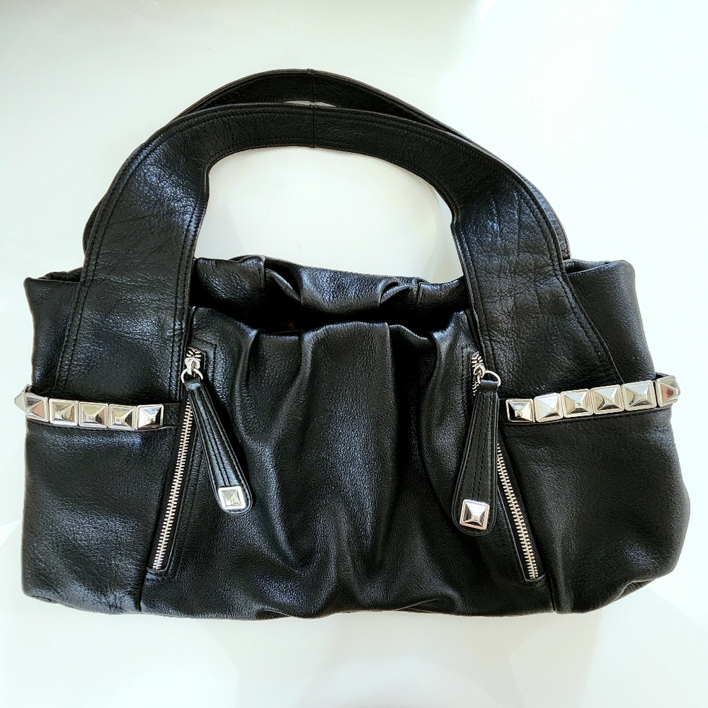 B. Makowsky Black Leather Studded Bag